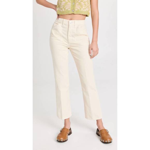 NEW RE/DONE women 70s pocket loose flare pants corduroy in off white - Picture 2 of 8